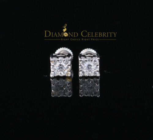 DiamondCelebritees  Hip Hop 925 White Silver Screw Back 0.6ct Cubic Zirconia Women's Square Earrings