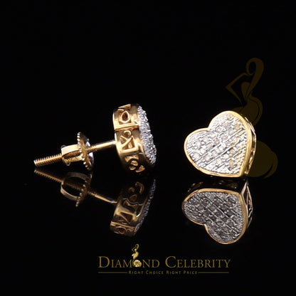 DiamondCelebritees Micro Pave Heart 925 Yellow Silver 0.10ct Real Diamond Women's /Men's Earring