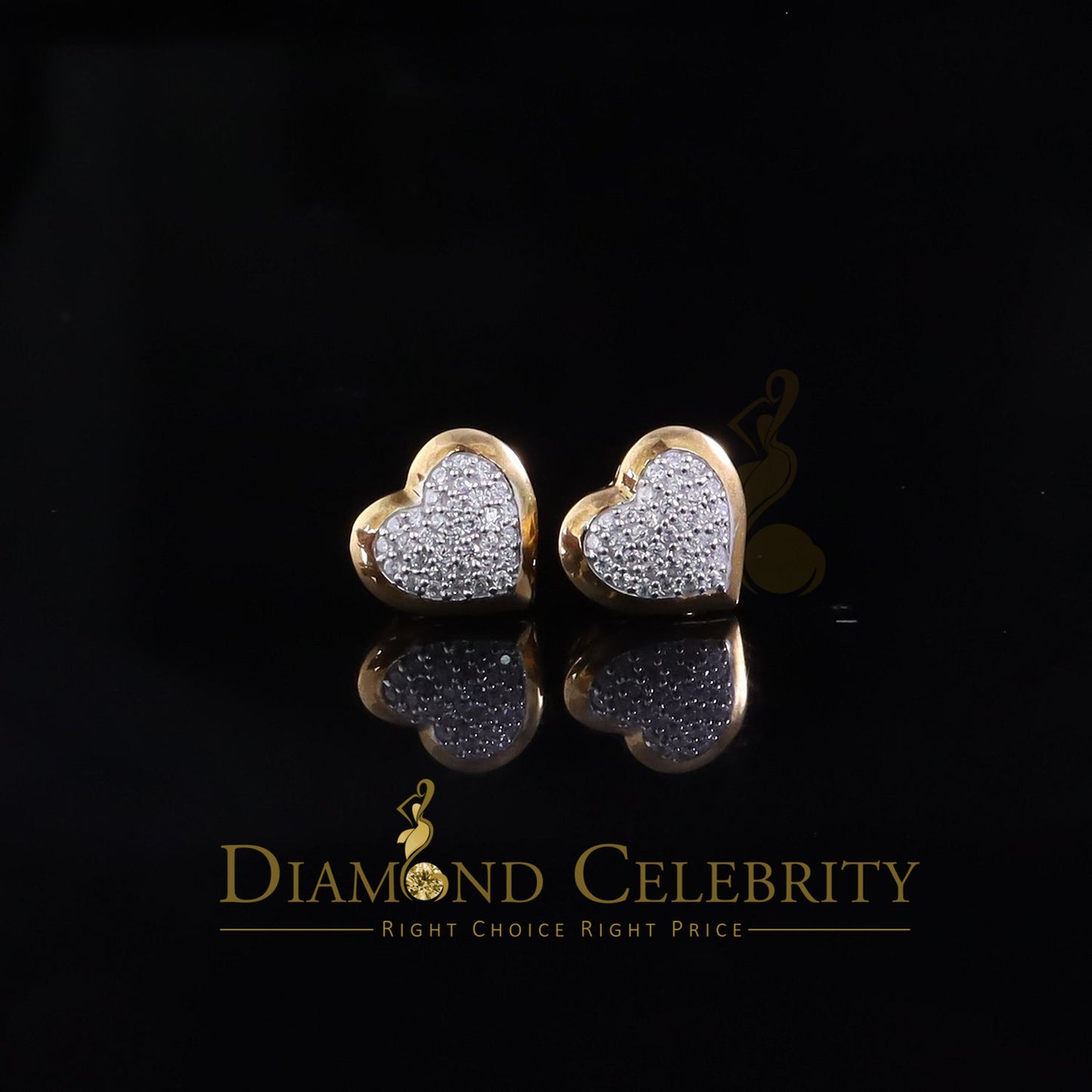 DiamondCelebritees  925 Sterling Yellow Silver 0.71ct Cubic Zirconia Heart Women's Stud Earrings