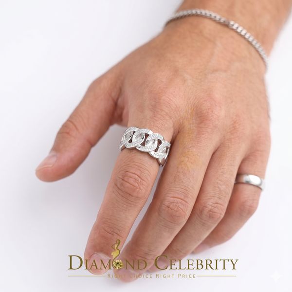 DiamondCelebritees 0.85ct Cubic Zirconia Stone White 925 Sterling Silver Cuban Men's Ring Size 10