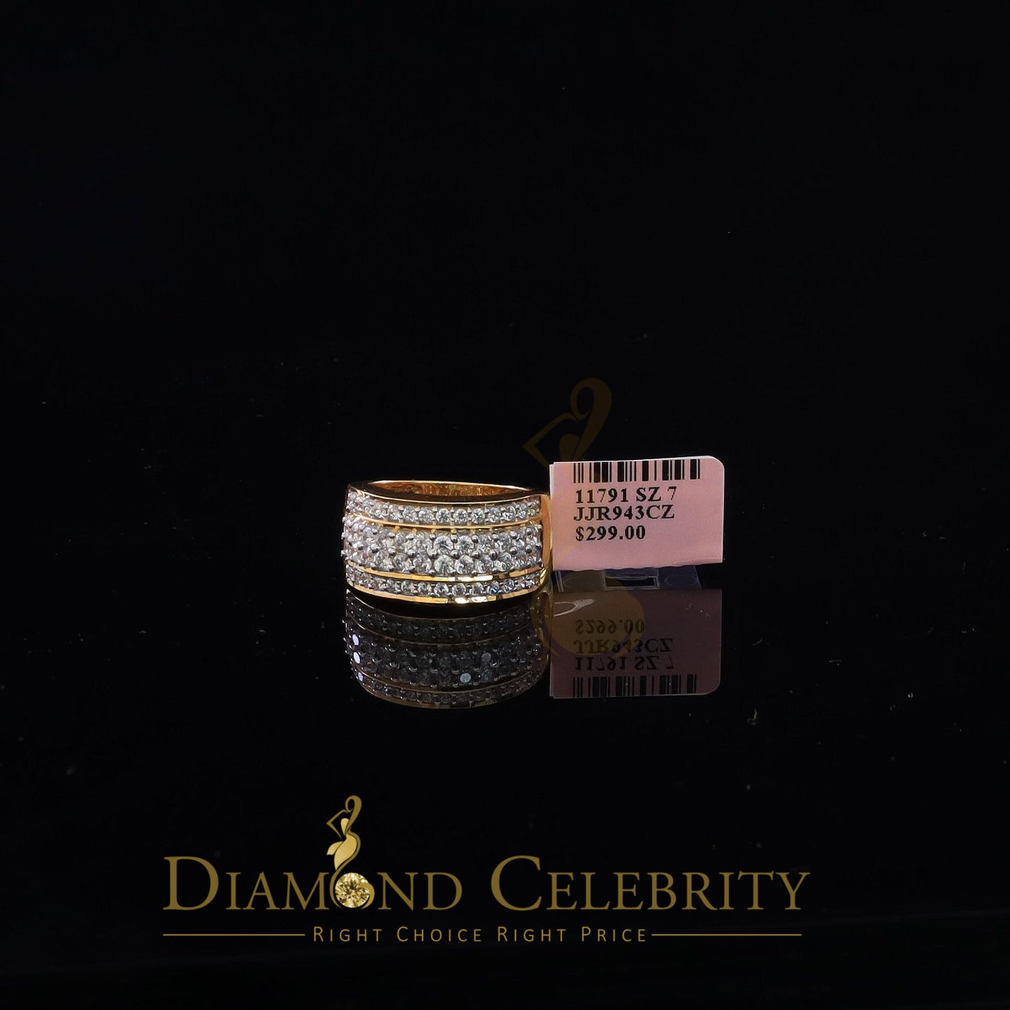 DiamondCelebritees 925 Sterling Yellow Silver 6.00ct Cubic Zirconia Round For Men's Ring Size 8