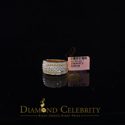 DiamondCelebritees 925 Sterling Yellow Silver 6.00ct Cubic Zirconia Round For Men's Ring Size 8