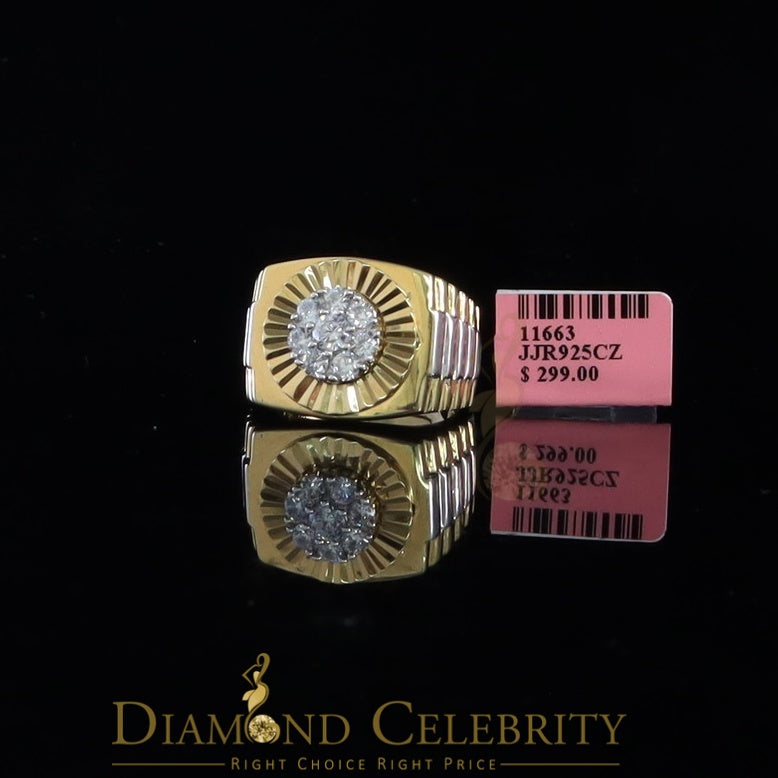 DiamondCelebritees Men's Yellow 925 Sterling Silver 1.80ct Round Cubic Zirconia Ring Size 8