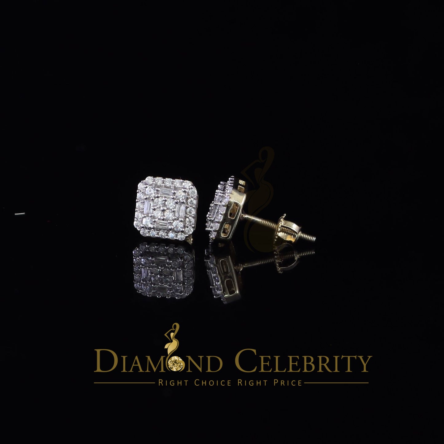 DiamondCelebritees  0.98ct Cubic Zirconia 925 Yellow Silver Women's & Men's Hip Hop Square Earrings