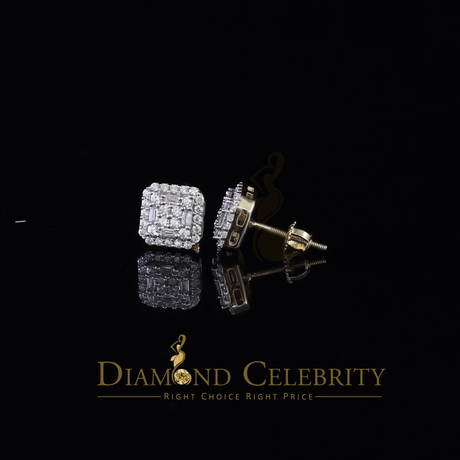 DiamondCelebritees  0.98ct Cubic Zirconia 925 Yellow Silver Women's & Men's Hip Hop Square Earrings