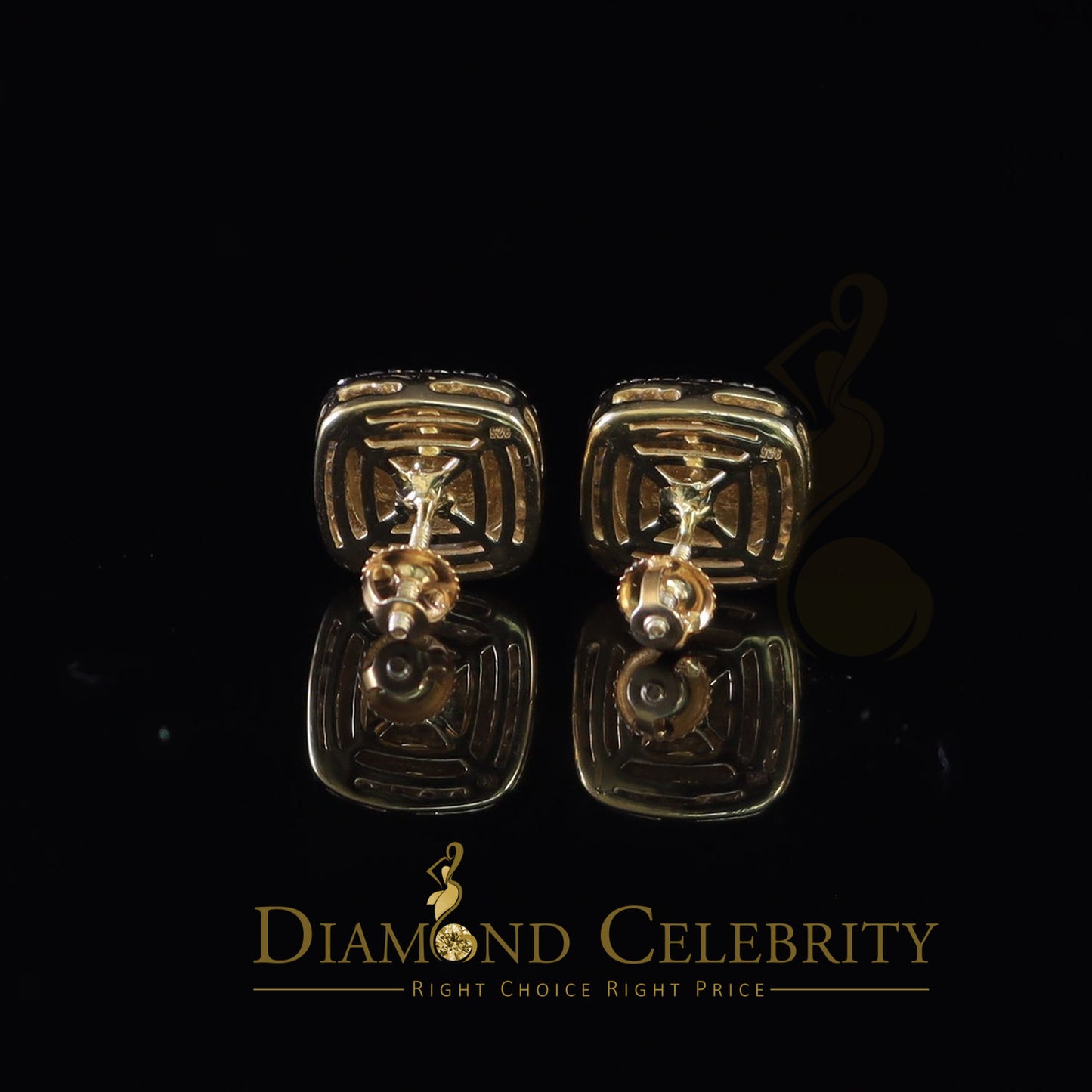 DiamondCelebritees 1.5ct Moissanite Yellow 925 Silver Womens Round Edge Square Shape Nugget Earring