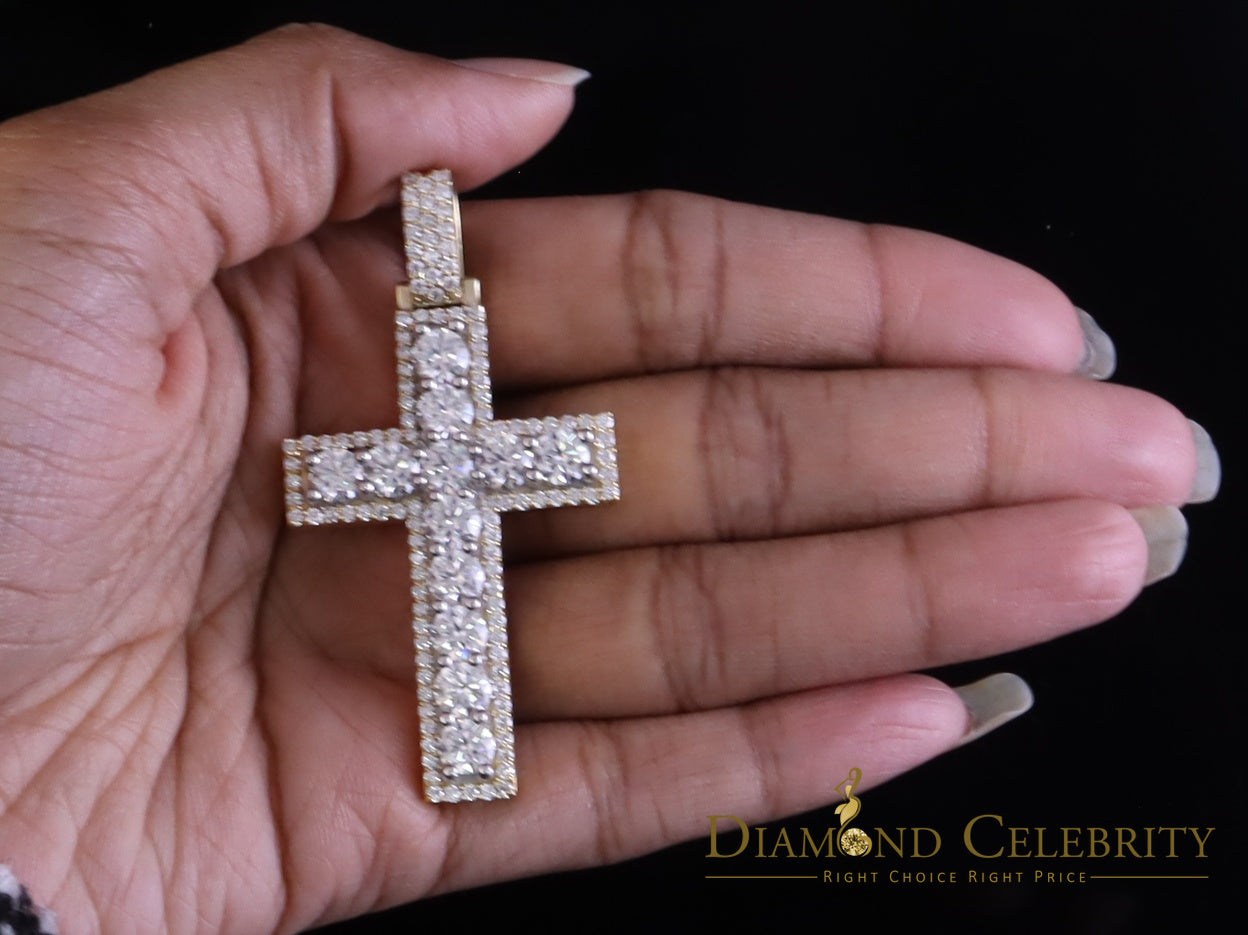 Diamondcelebritees Moissanite Men's & Women 7.50ct VVS D Sterling Yellow Silver Charm Cross Pendant