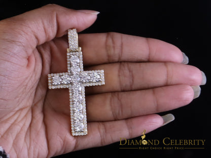 Diamondcelebritees Moissanite Men's & Women 7.50ct VVS D Sterling Yellow Silver Charm Cross Pendant
