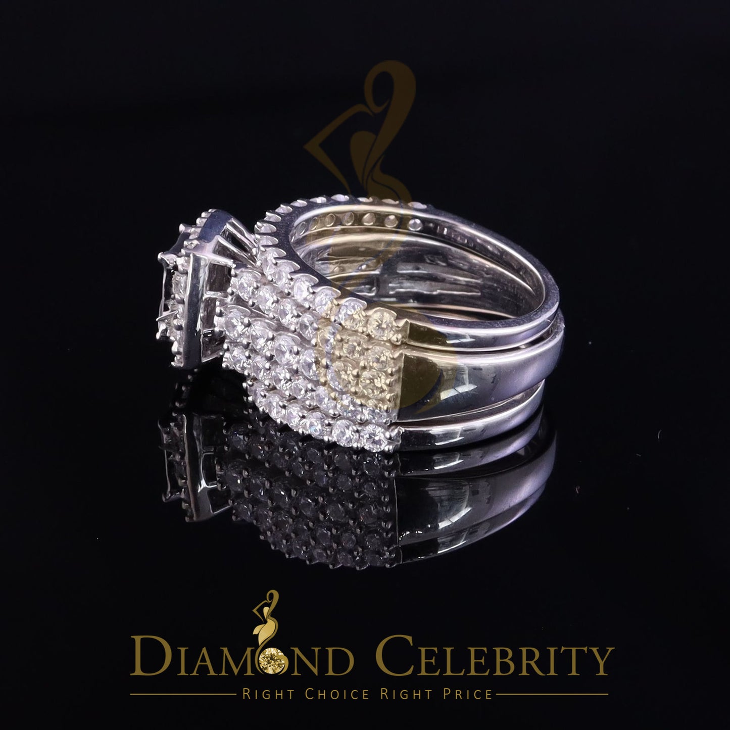 DiamondCelebritees 6.56ct Cubic Zirconia White 925 Silver Wedding 3PC Bridal Womens Ring Size 8