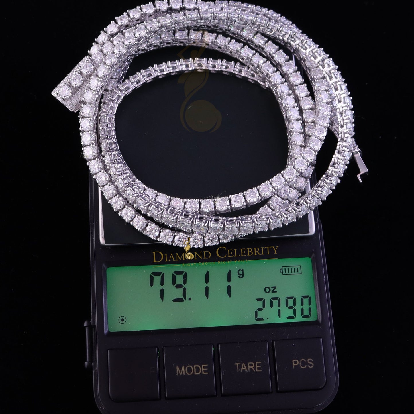 DiamondCelebritees Tennis Men's Necklace 925 Silver White 55ct Moissanite size 22inch & Width 4mm