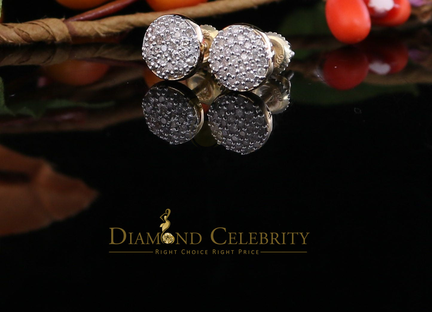 DiamondCelebritees 0.33 ct Diamond 925 Sterling Silver Yellow For Men's / Women's Round Earrings