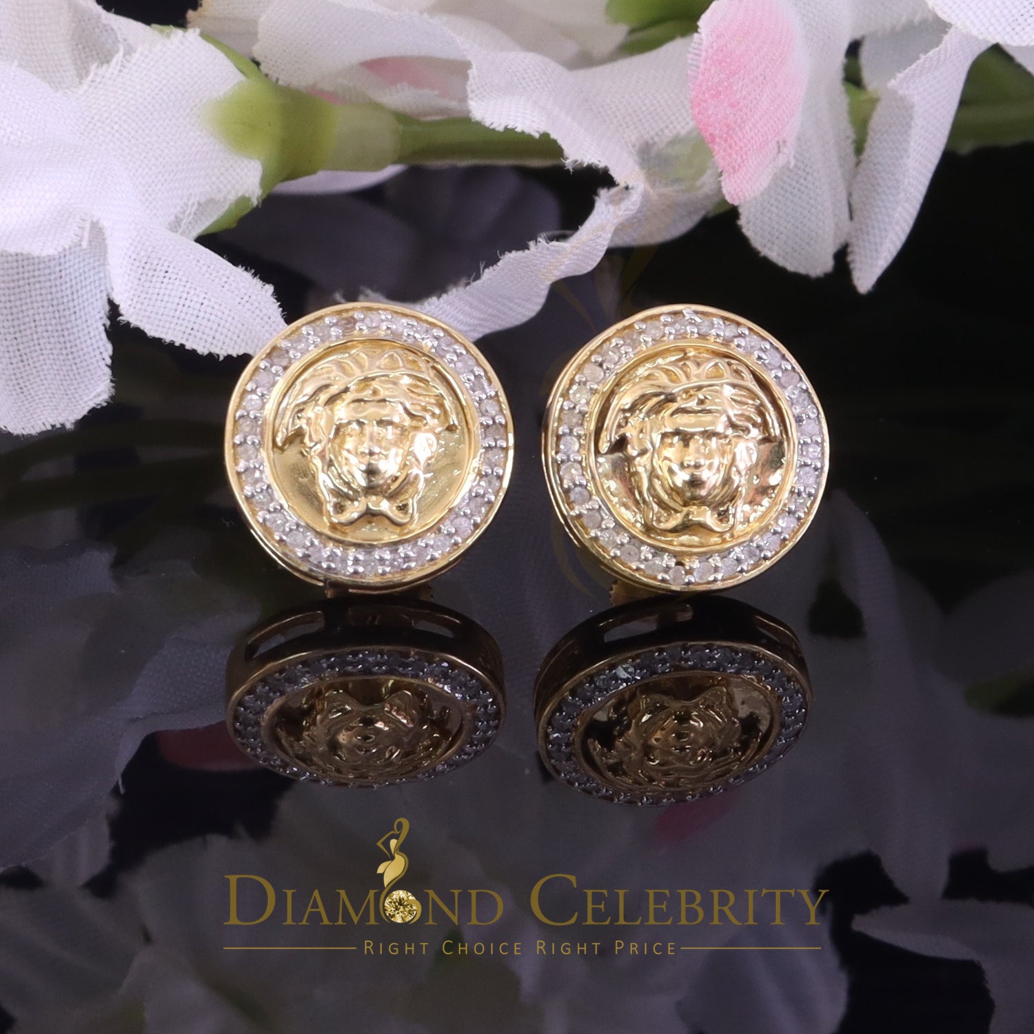 0.20ct Diamond 925 Sterling Yellow Silver for Men's/ Womens Stud Medusa Earrings