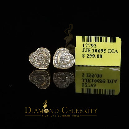 DiamondCelebritees 0.10ct Diamond Heart Earring Yellow 925 Sterling Silver Stud For Men's & Women's