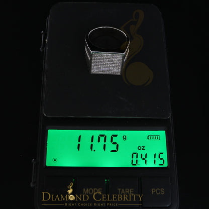 DiamondCelebritees 925 Silver White 1.70ct Cubic Zirconia Wide Square Cocktail Men's Ring Size 10