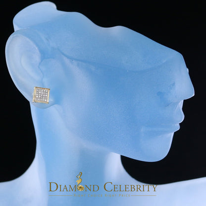 DiamondCelebritees Real 10k Yellow Gold Square Stud Earrings with 0.15CT Real Diamonds