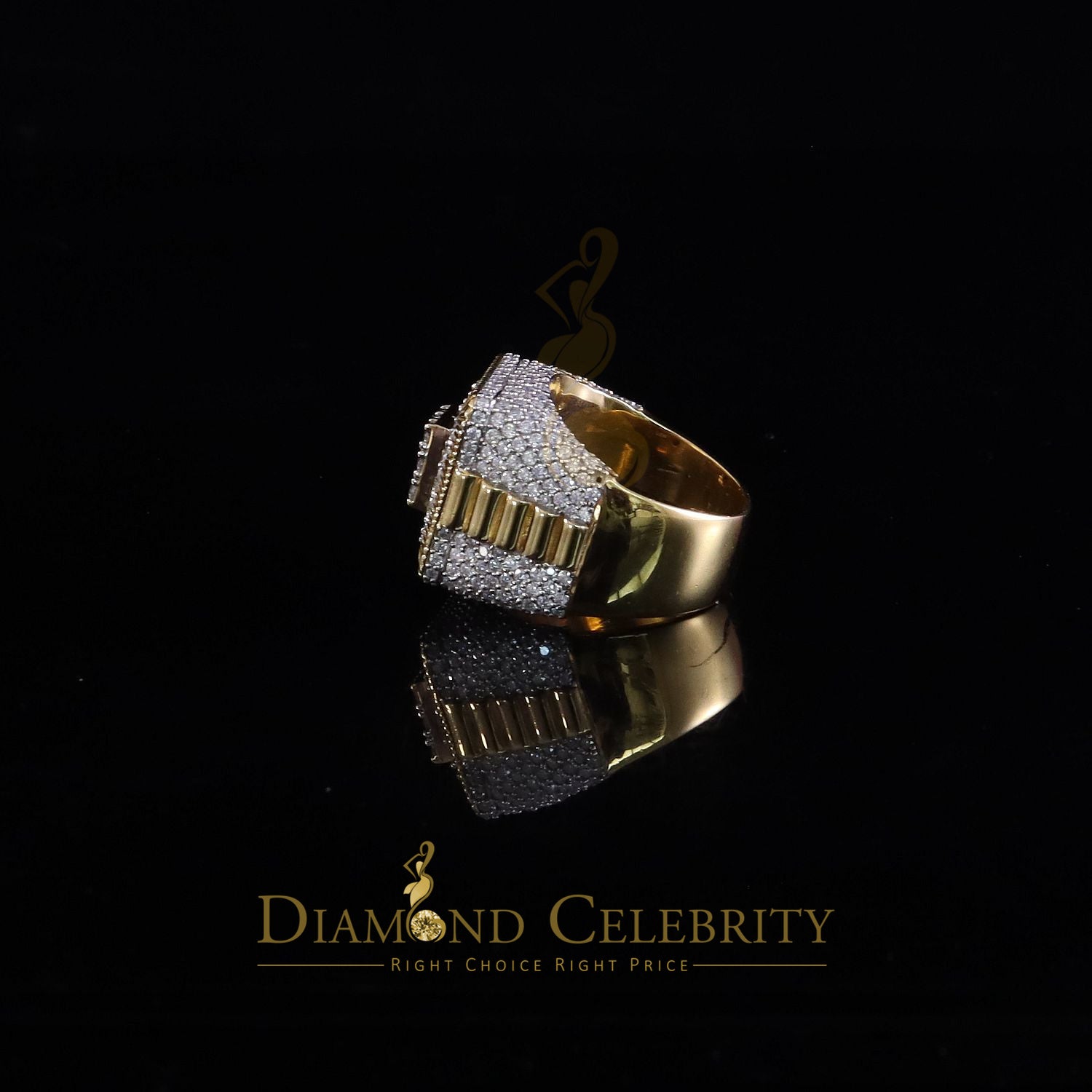 DiamondCelebritees Men's 925 Sterling Silver 6.50ct VVS 'D' Moissanite Square Yellow Rings Size 10