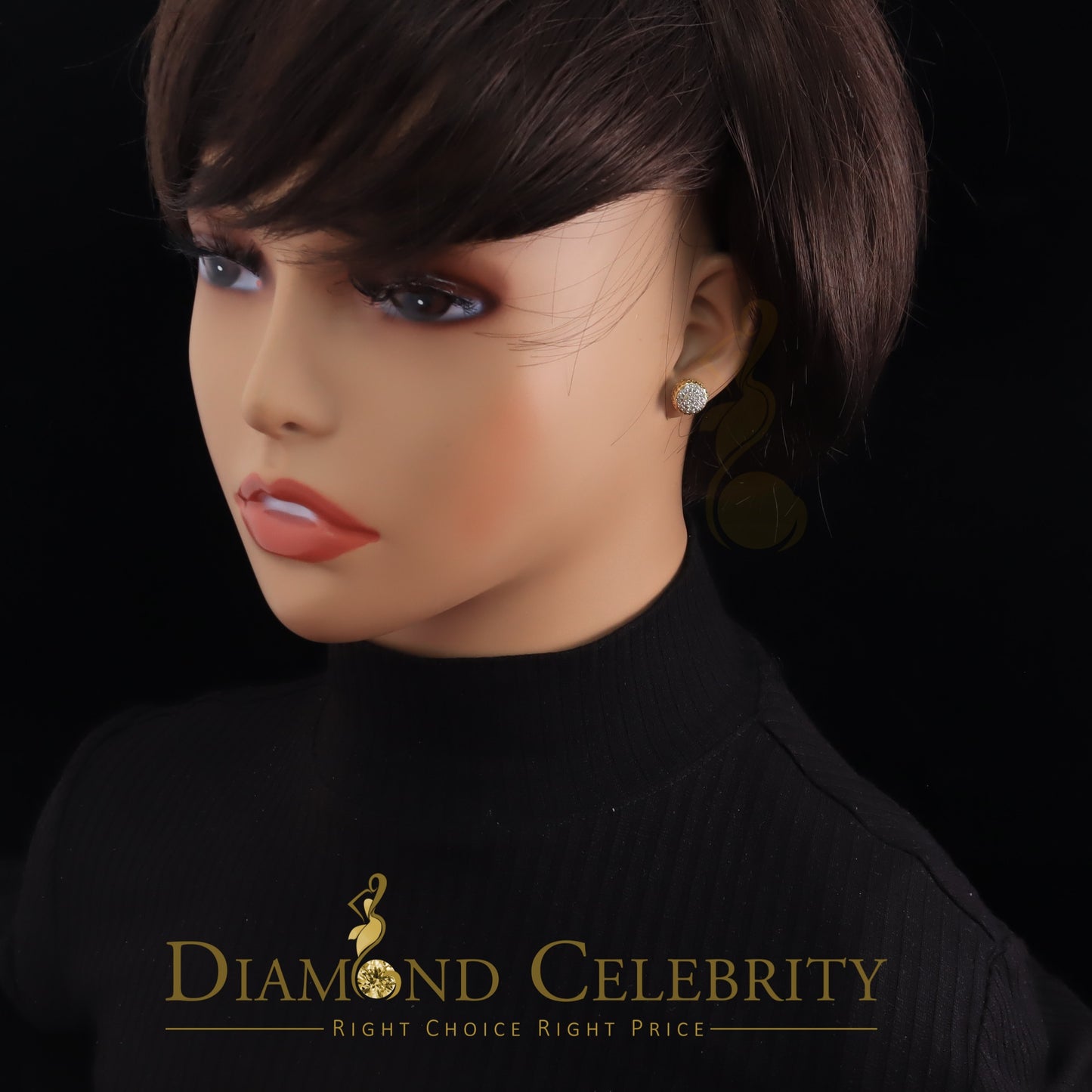 DiamondCelebritees 10K Real Yellow Gold with 0.33 CT Real Diamond Round Stud Earrings