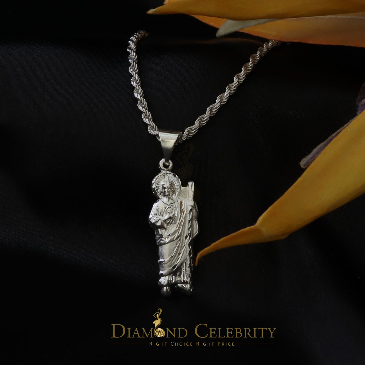 DiamondCelebritees 925 Sterling Silver Men's/Women's Saint Jude Figure Pendant White Religious