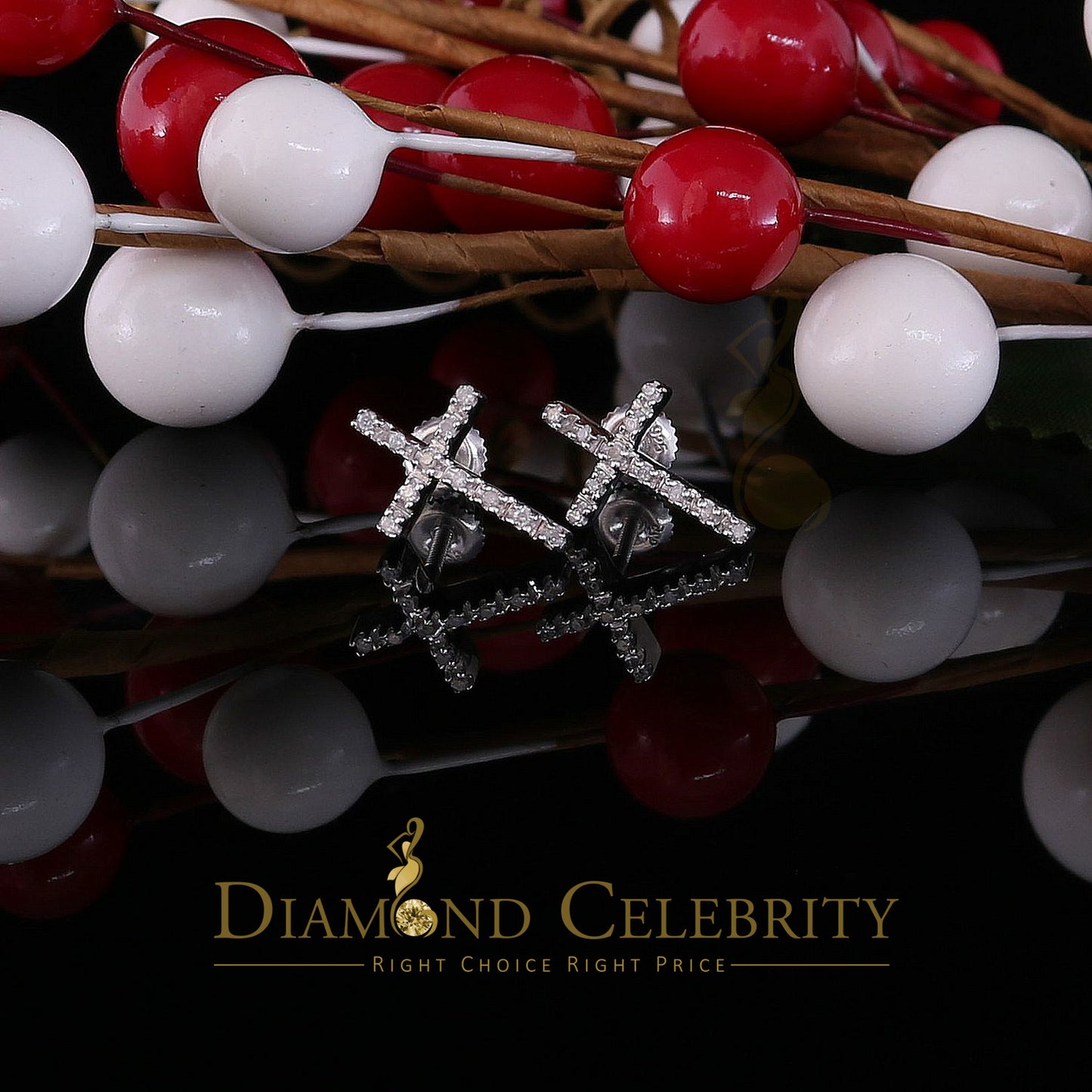 DiamondCelebritees 0.10ct Diamond Stud Earrings For Women White 925 Silver Stud For Men