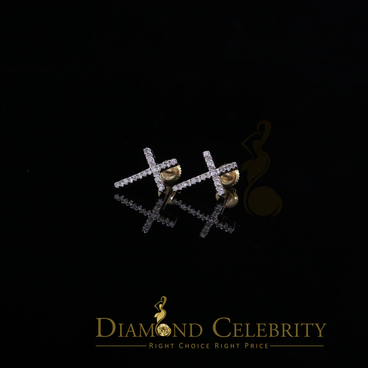 DiamondCelebritees 0.10ct Diamond Stud Earrings For Women Yellow 925 Sterling Silver Stud For Men