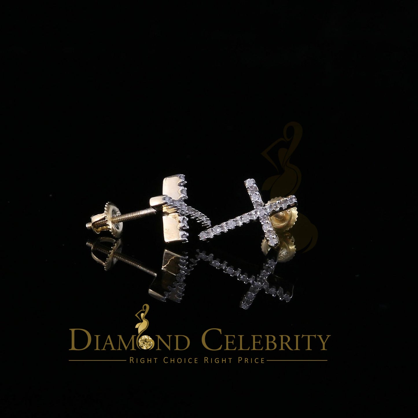DiamondCelebritees 0.10ct Diamond Stud Earrings For Women Yellow 925 Sterling Silver Stud For Men
