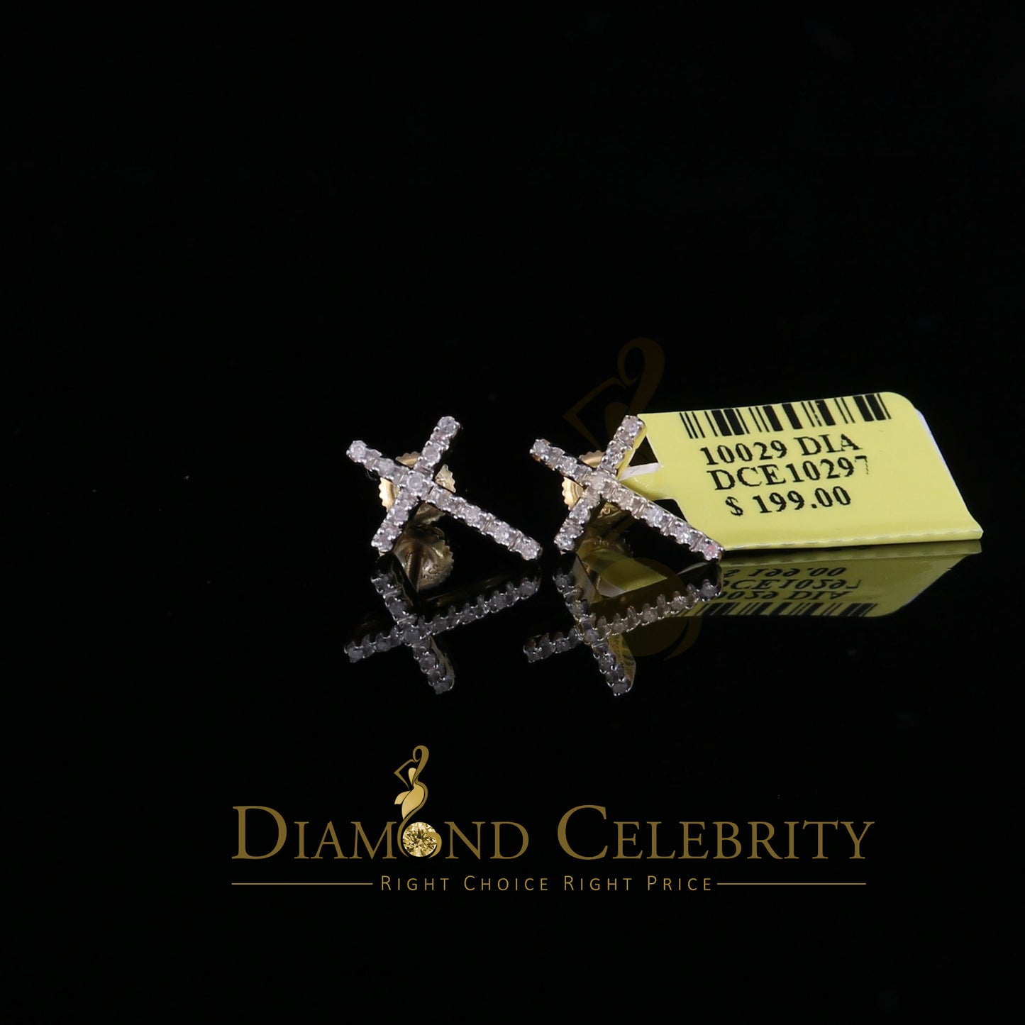 DiamondCelebritees 0.10ct Diamond Stud Earrings For Women Yellow 925 Sterling Silver Stud For Men