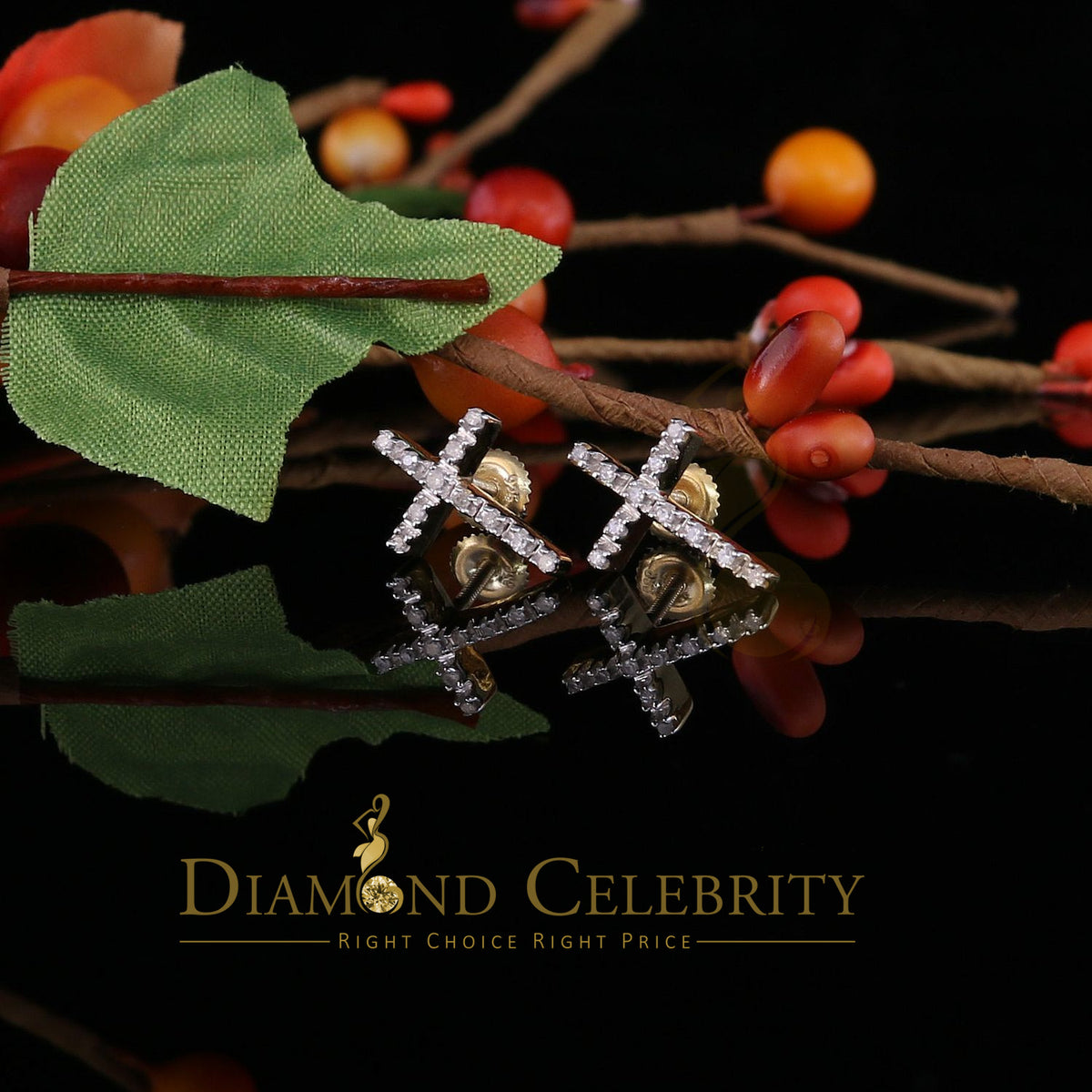 DiamondCelebritees 0.10ct Diamond Stud Earrings For Women Yellow 925 Sterling Silver Stud For Men