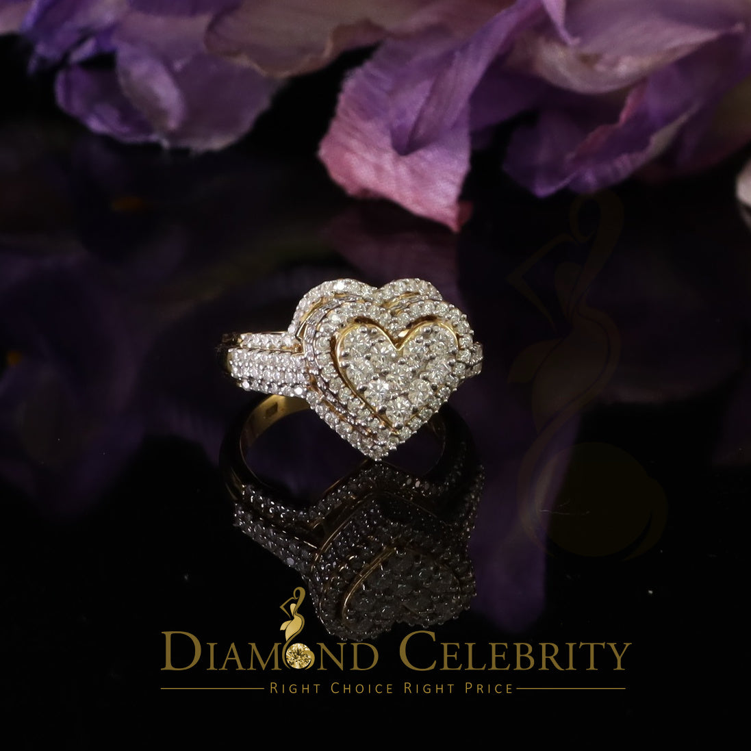 DiamondCelebritees 925 Silver Yellow 2.50CT Women's VVS 'D' Moissanite 3D Double Heart Ring Size7