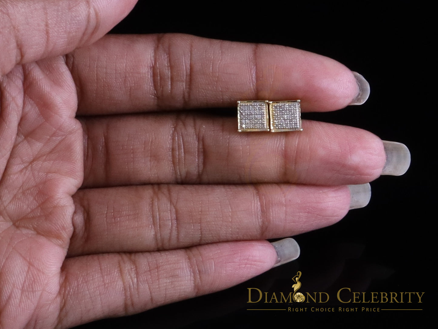 DiamondCelebritees 925 Sterling Yellow Silver 0.15ct Diamond Womens and Men's Square Stud Earrings