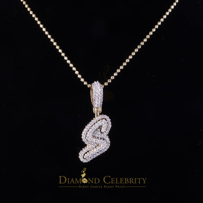 DiamondCelebritees Yellow Cursive 3D Alphabet Shape 925 Sterling Silver Cubic Zirconia Pendant