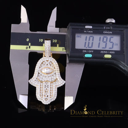 Diamondcelebritees 3.00ct Moissanite VVS D Baguette 925 Silver Yellow Hamsa Pendant For Women's