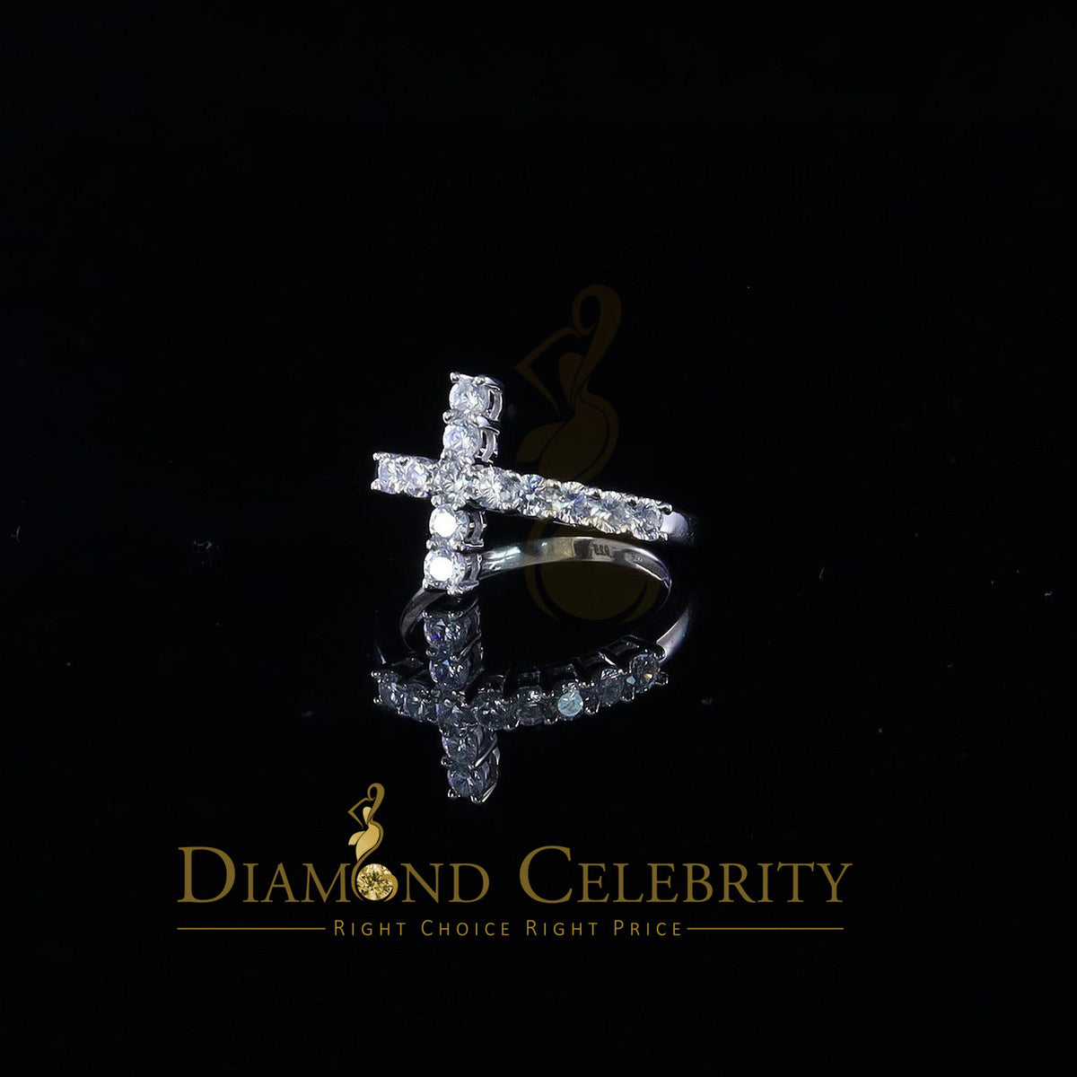 DiamondCelebritees 1.50ct Cubic Zirconia 925 Sterling White Silver Cross Womens Fashion Ring Size 8