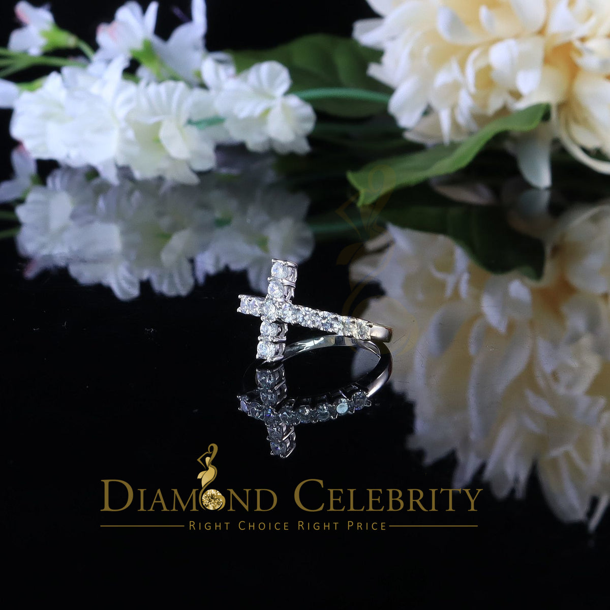 DiamondCelebritees 1.50ct Cubic Zirconia 925 Sterling White Silver Cross Womens Fashion Ring Size 8