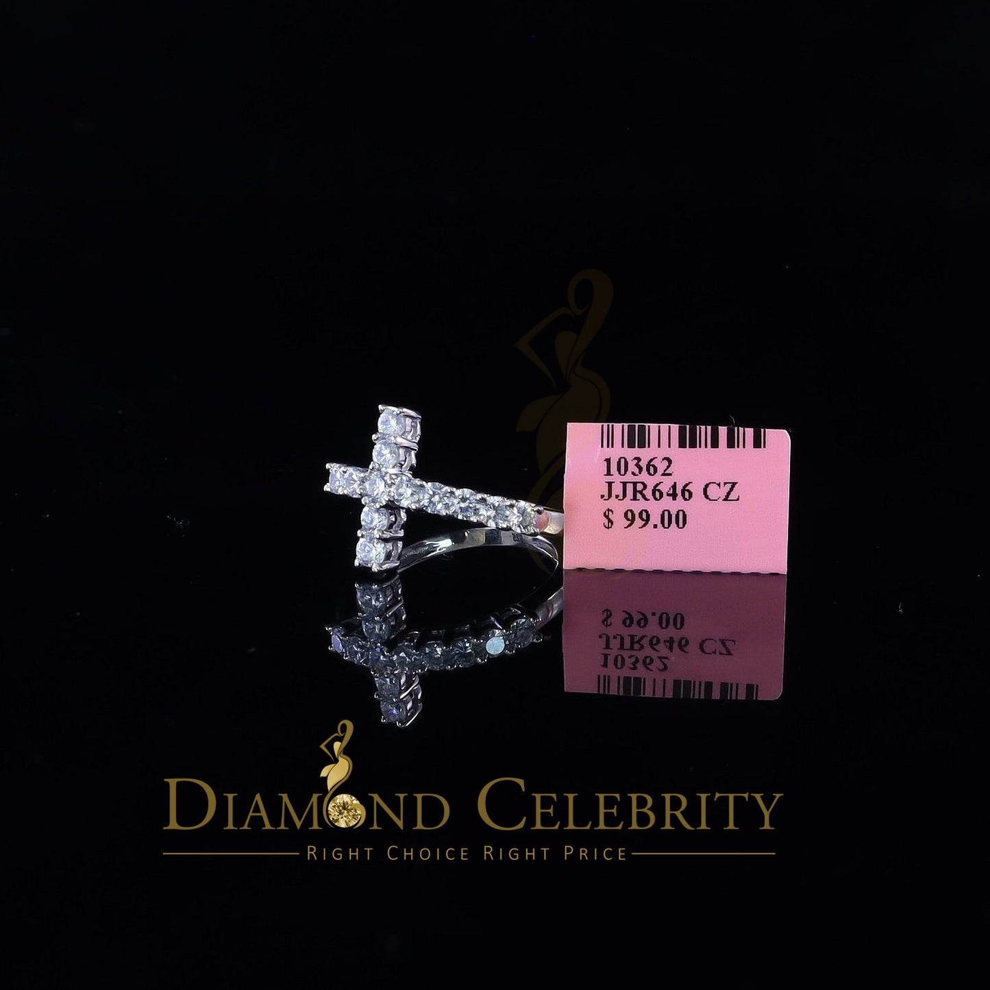 DiamondCelebritees 1.50ct Cubic Zirconia 925 Sterling White Silver Cross Womens Fashion Ring Size 8
