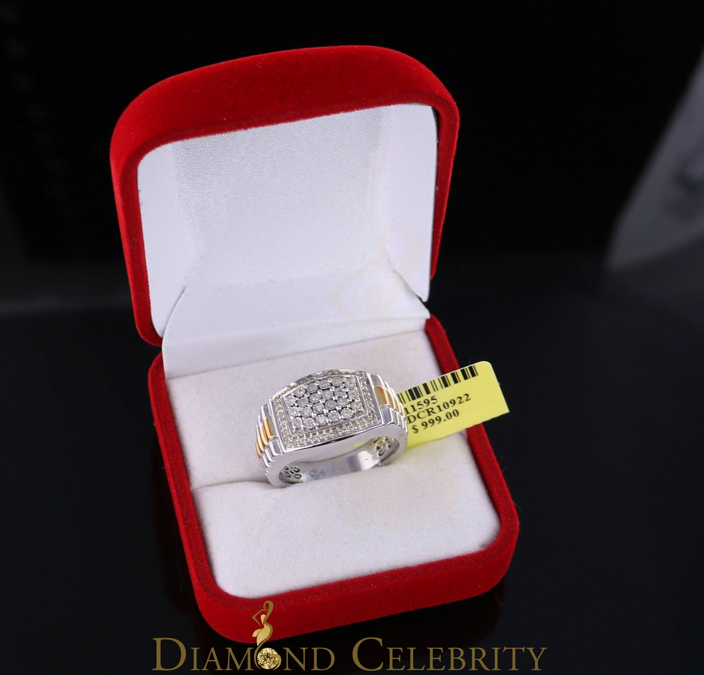 DiamondCelebritees 0.25 CT Real Diamond 925 Sterling White Silver Two Tone Shine Men's Ring Size 10
