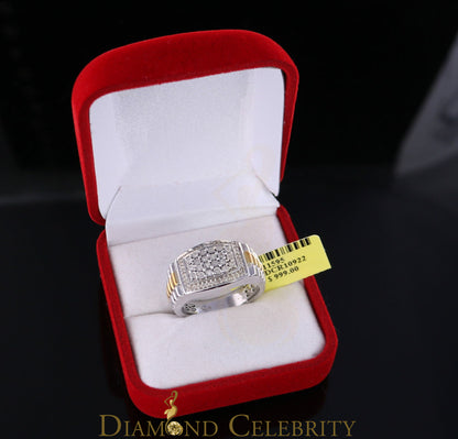 DiamondCelebritees 0.25 CT Real Diamond 925 Sterling White Silver Two Tone Shine Men's Ring Size 10