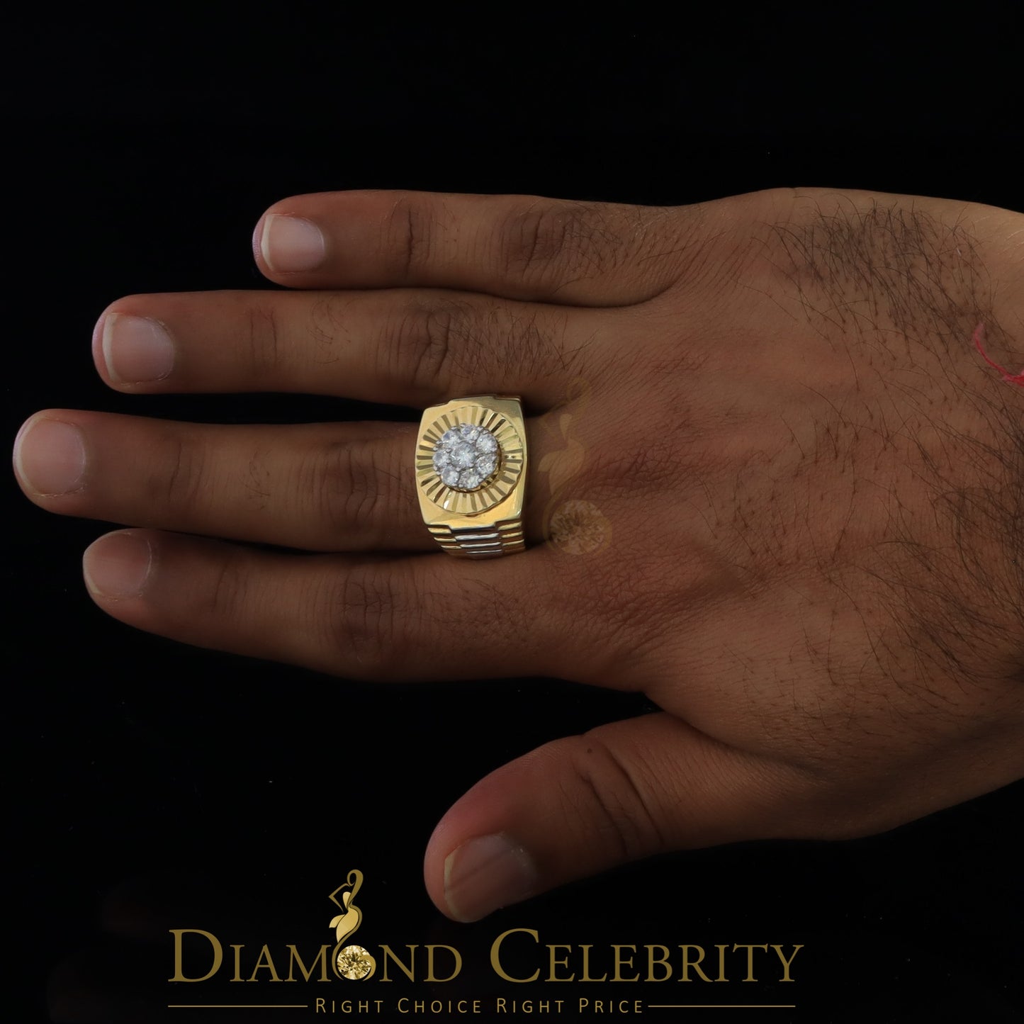 DiamondCelebritees Men's Yellow 925 Sterling Silver 1.80ct Round Cubic Zirconia Ring Size 8