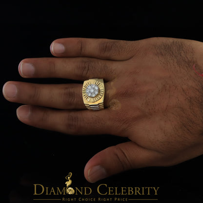 DiamondCelebritees Men's Yellow 925 Sterling Silver 1.80ct Round Cubic Zirconia Ring Size 8