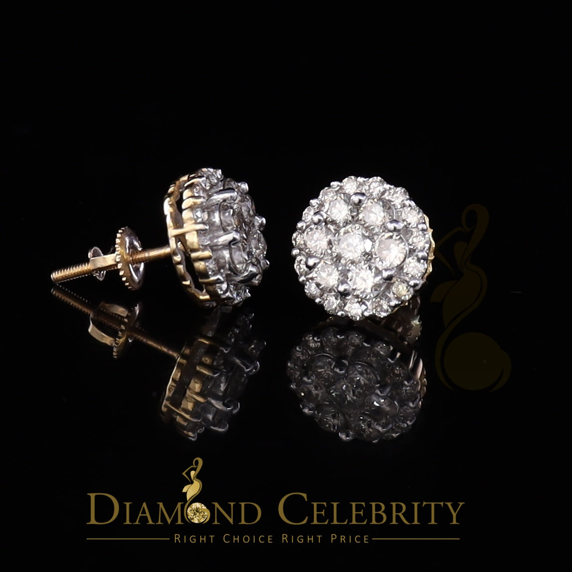 DiamondCelebritees 10K Real Yellow Gold w/Real 1.33 CT Diamond Men's/Women's Stud Earring