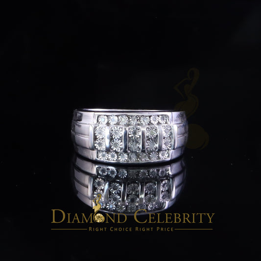 DiamondCelebritees 0.10ct Round Cut 925 Silver White Diamond Cluster Men's Wedding Band Ring SZ 11