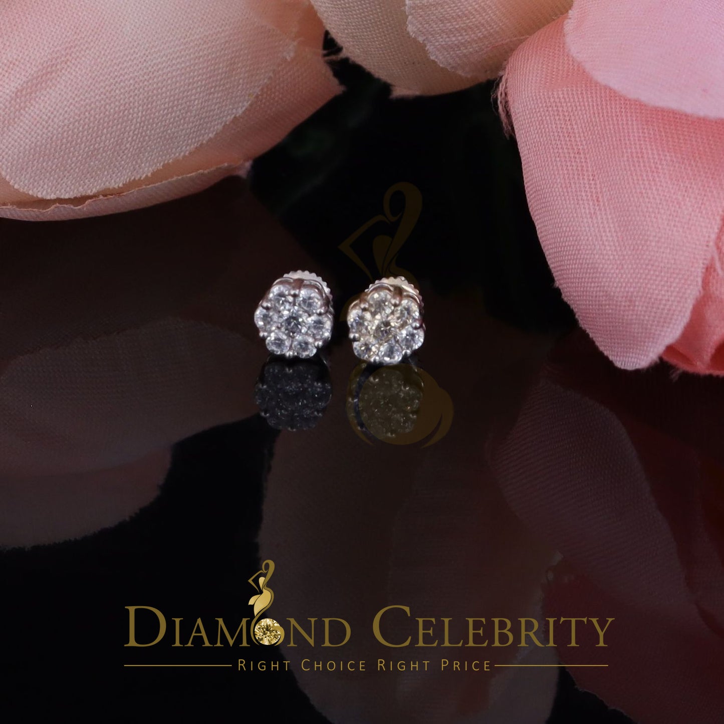DiamondCelebritees  925 White Sterling Silver 0.76ct Cubic Zirconia Women's Hip Hop Flower Earrings