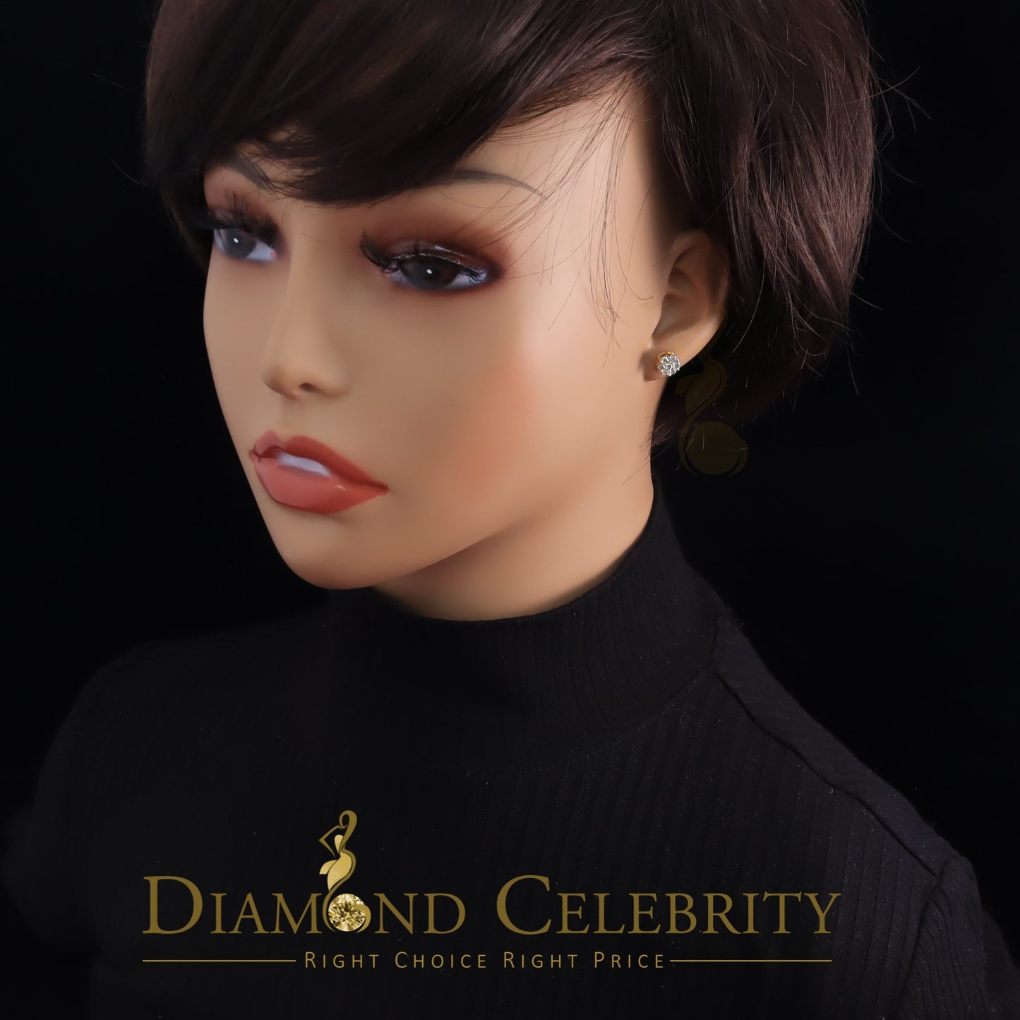 DiamondCelebritees 0.50 CT Real Diamond with 10K Real Yellow Gold with Round Stud Earrings