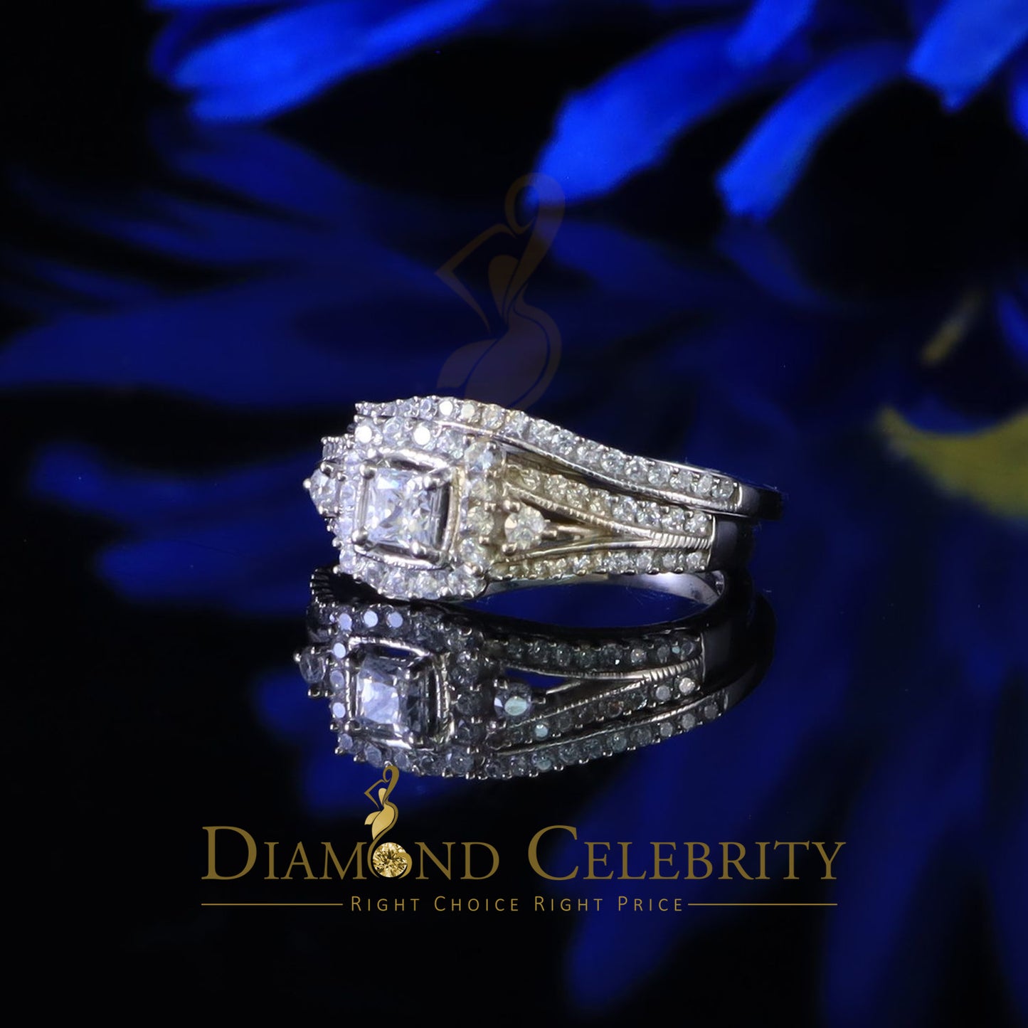 DiamondCelebritees 1.75ct Cubic Zirconia White Sterling Silver Men's/ Women 2PC Bridal Rings Size 7