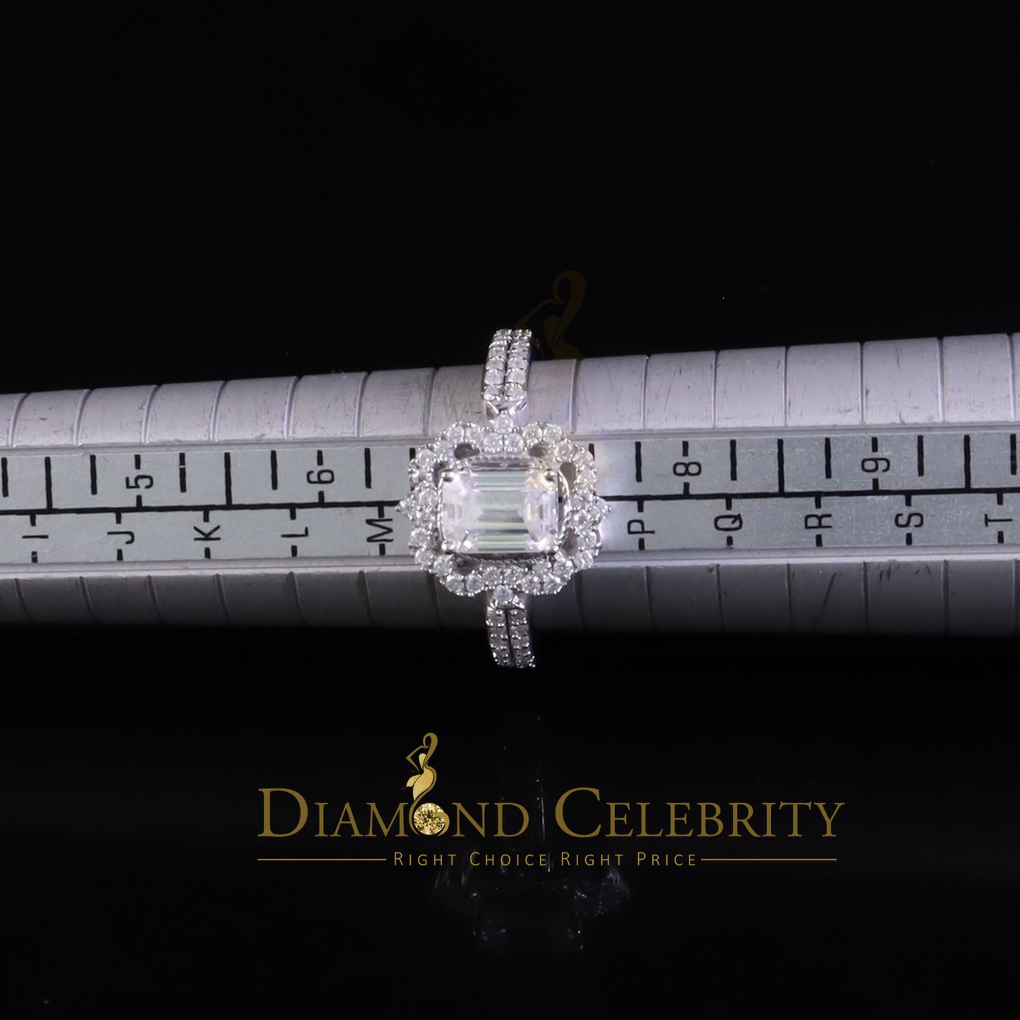 DiamondCelebritees Emerlard Cut White 925 Silver 2.00ct VVS D Moissanite Square Ring SZ 7 for Women