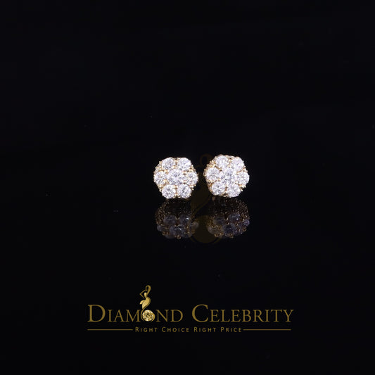 King of Bling's 1.50ct Cubic Zirconia Sterling Yellow Silver For Men's / Women's Round Earring