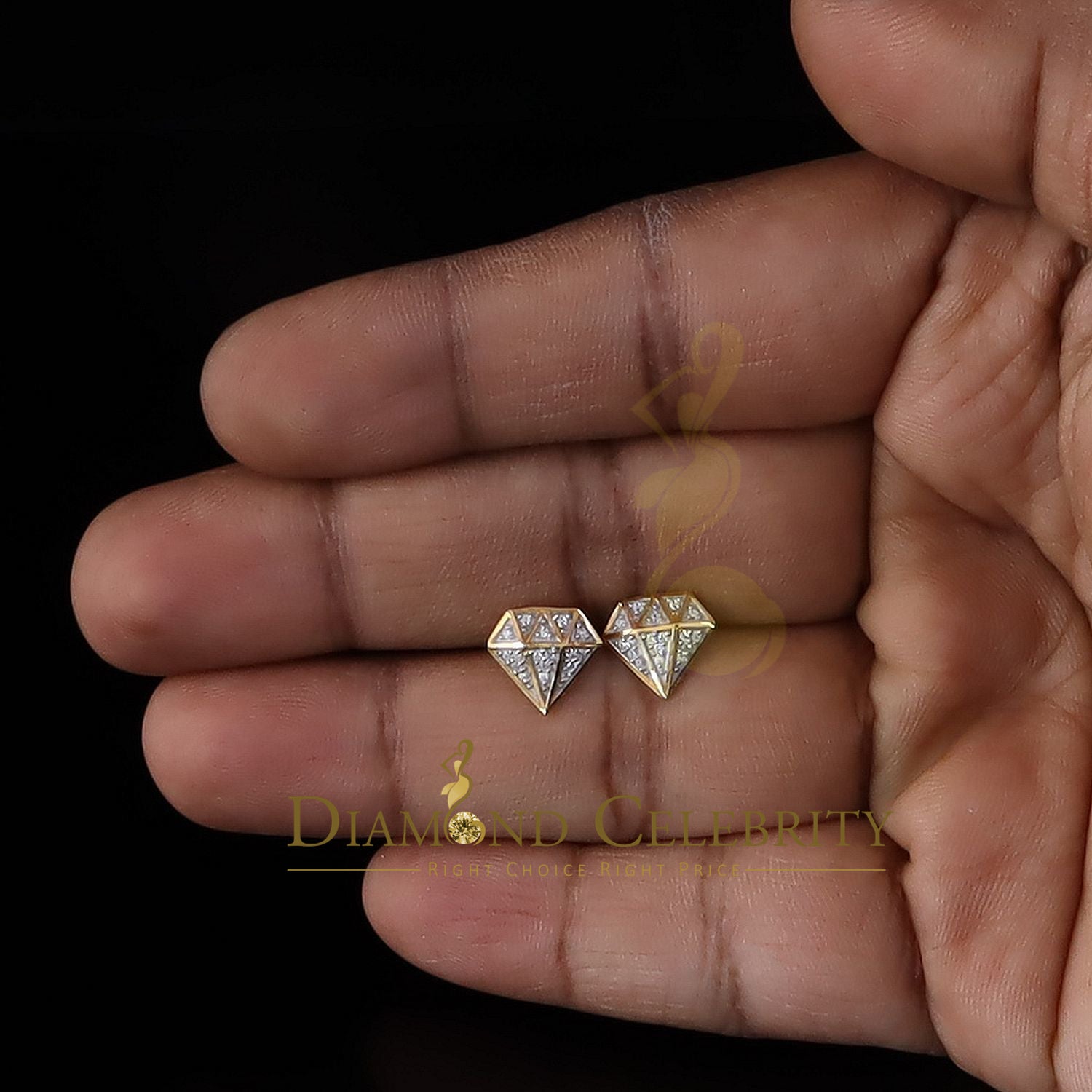 DiamondCelebritees  0.24ct Cubic Zirconia 925 Yellow Silver Women's & Men's Hip Hop Stud Earrings
