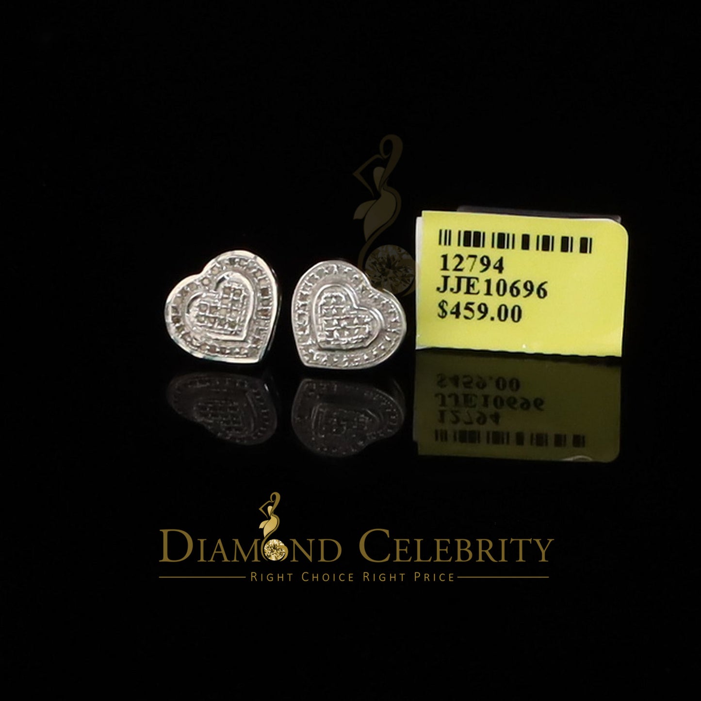 DiamondCelebritees Aretes Para Hombre Heart 925 White Silver 0.20ct Diamond Women's /Men's Earring