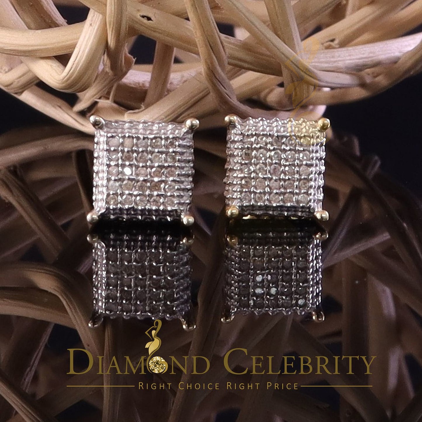DiamondCelebritees 0.15ct Diamond 925 Sterling Silver Square Yellow Stud Earrings for Women & Men's