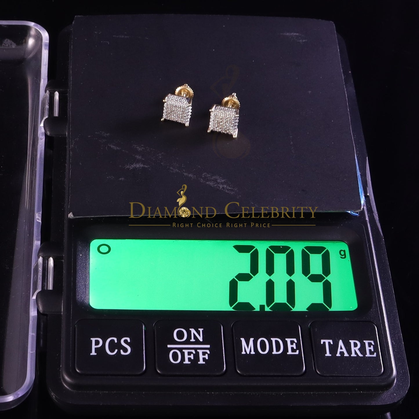 DiamondCelebritees 0.15ct Diamond 925 Sterling Silver Square Yellow Stud Earrings for Women & Men's