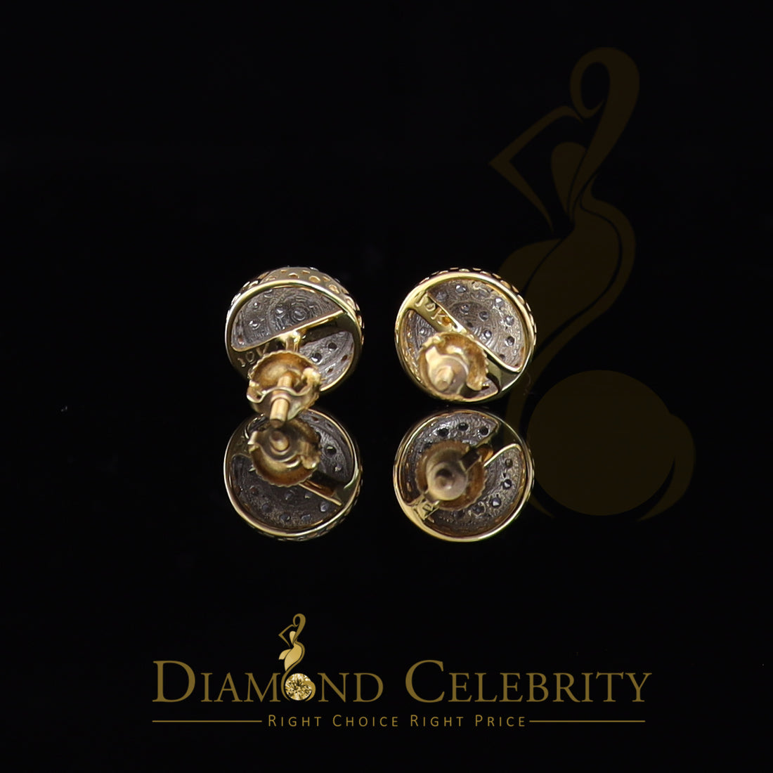 DiamondCelebritees 10K Real Yellow Gold with 0.33 CT Real Diamond Round Stud Earrings